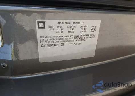 2016 Chevrolet Corvette Stingray Z51 из США, поврежденный, VIN 1G1YM2D73G5111075